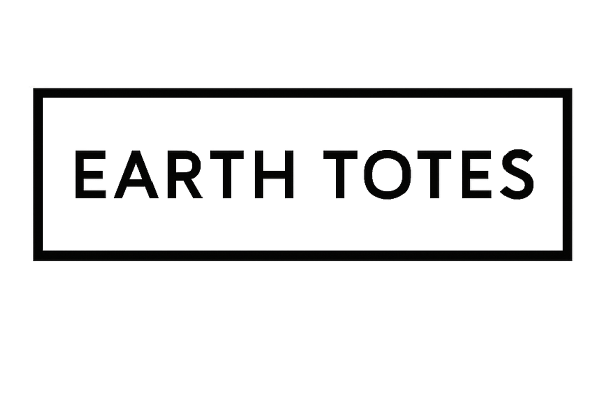 Black 'EARTH TOTES' logo on a white background